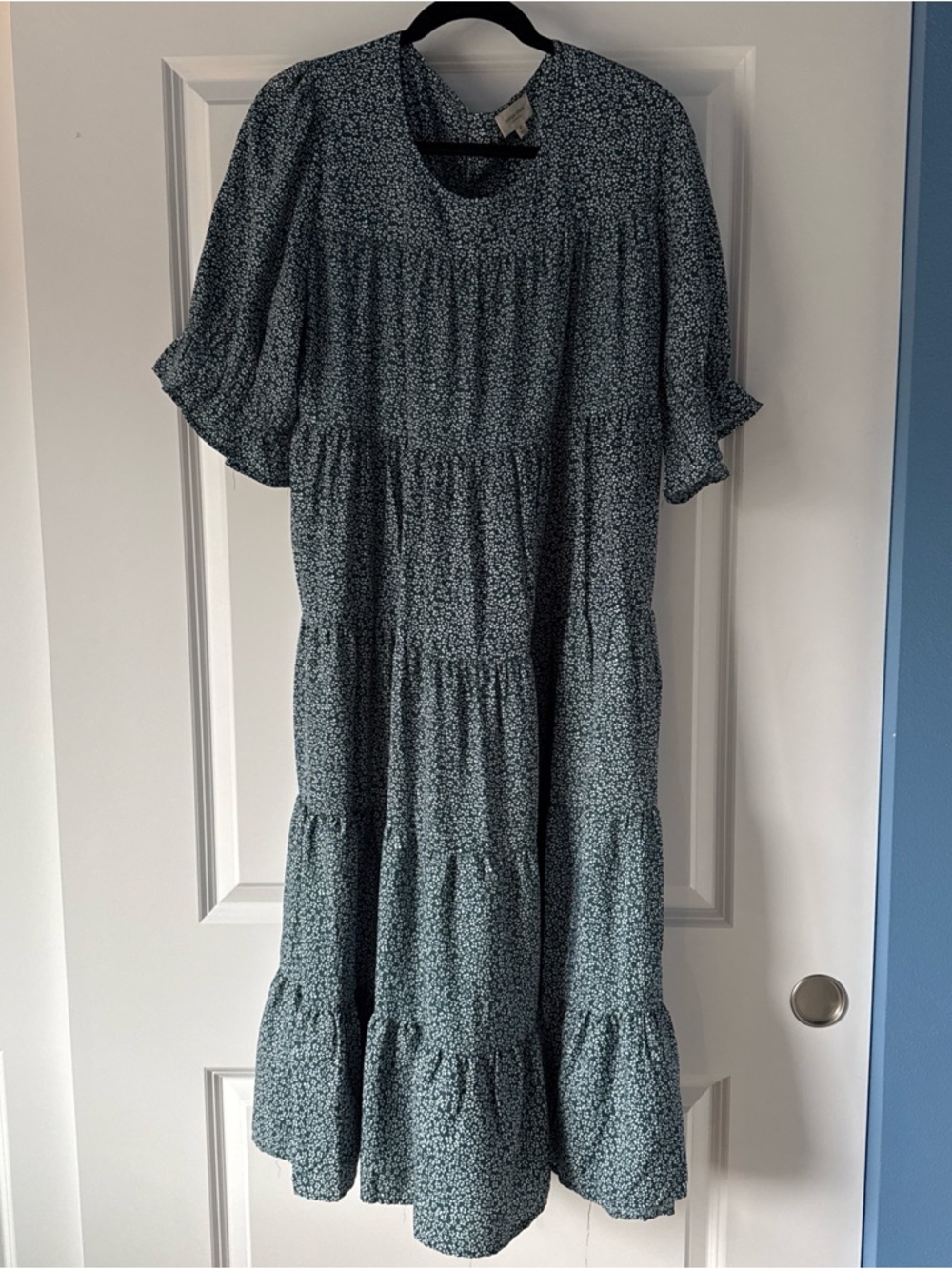 orange creek Teal Floral Tiered Midi Dress